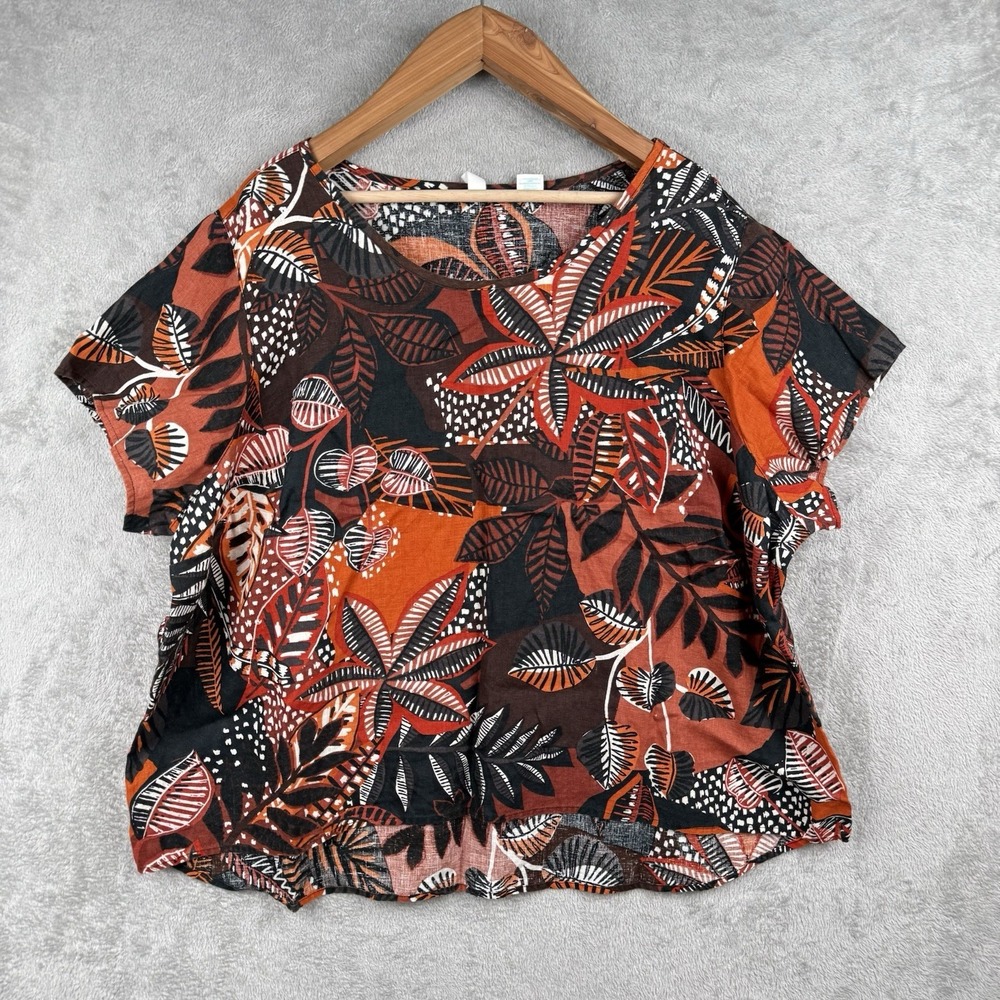 Cynthia Rowley 100% Linen Top Womens 3X Dark Floral Whimsigoth Beach Blouse